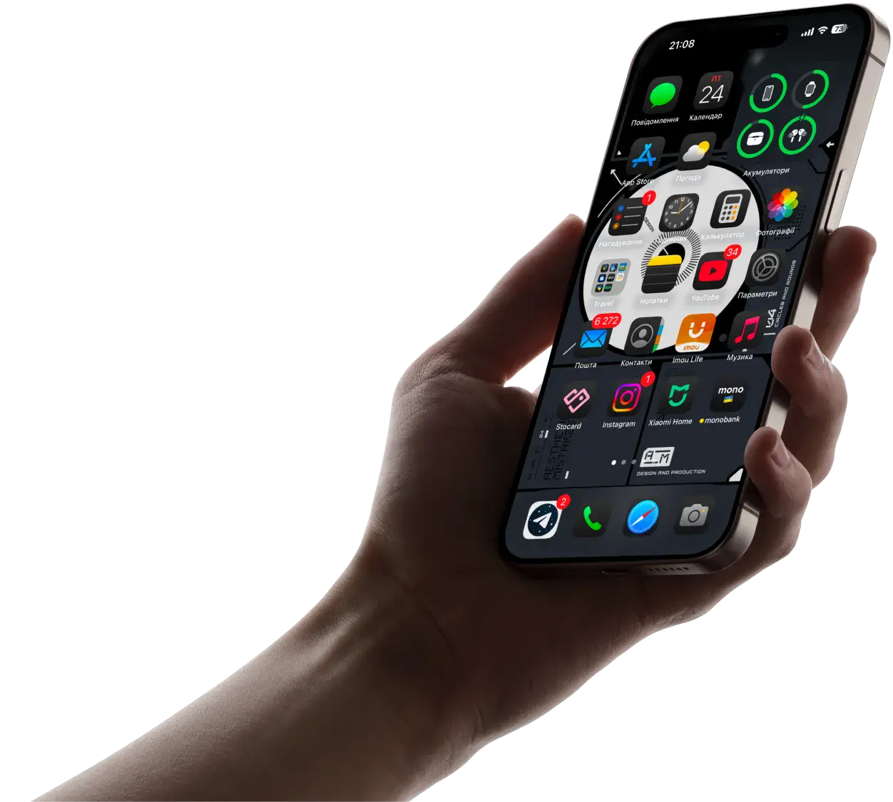 Hand with phone left