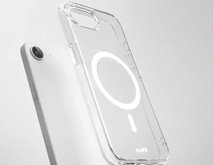 Прозрачный чехол LAUT CRYSTAL M для iPhone 16e, подчеркивающий дизайн телефона