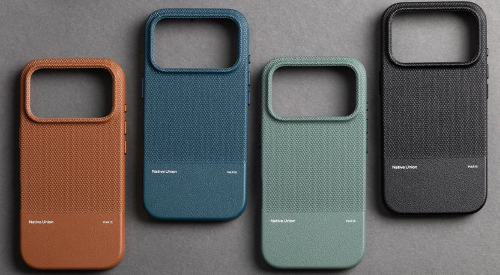 Чехол Native Union (Re)Classic Case на iPhone, все цвета на тёмном фоне