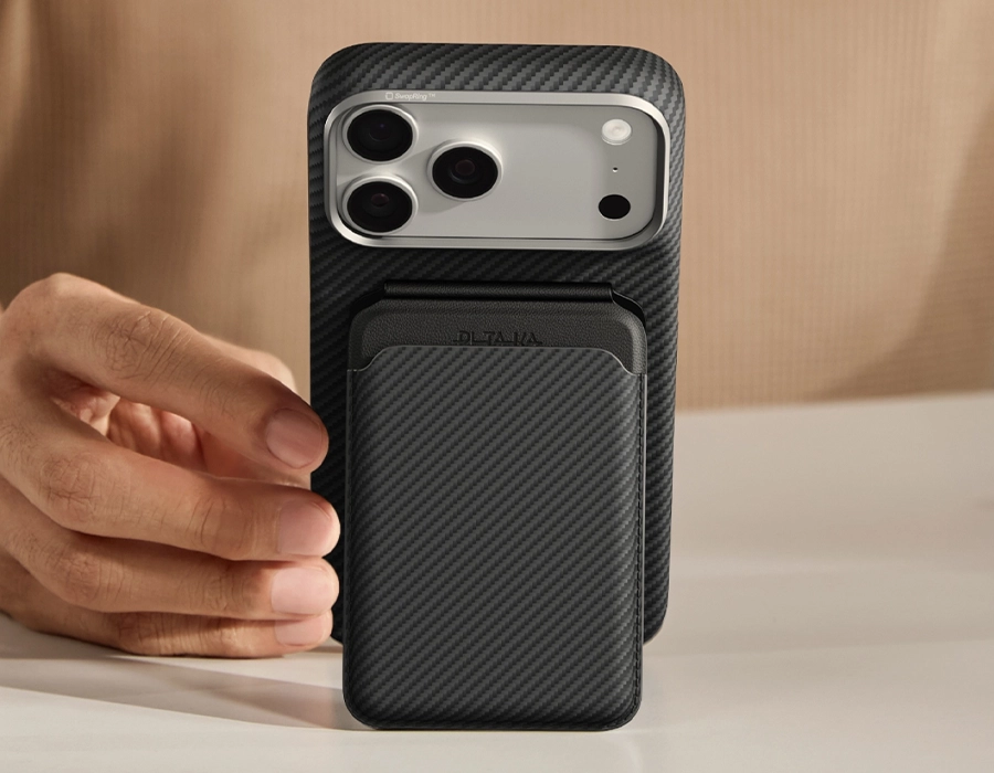 Магнітний гаманець-підставка Pitaka Magnetic Stand Woven Wallet - 600D Black/Grey [Twill]