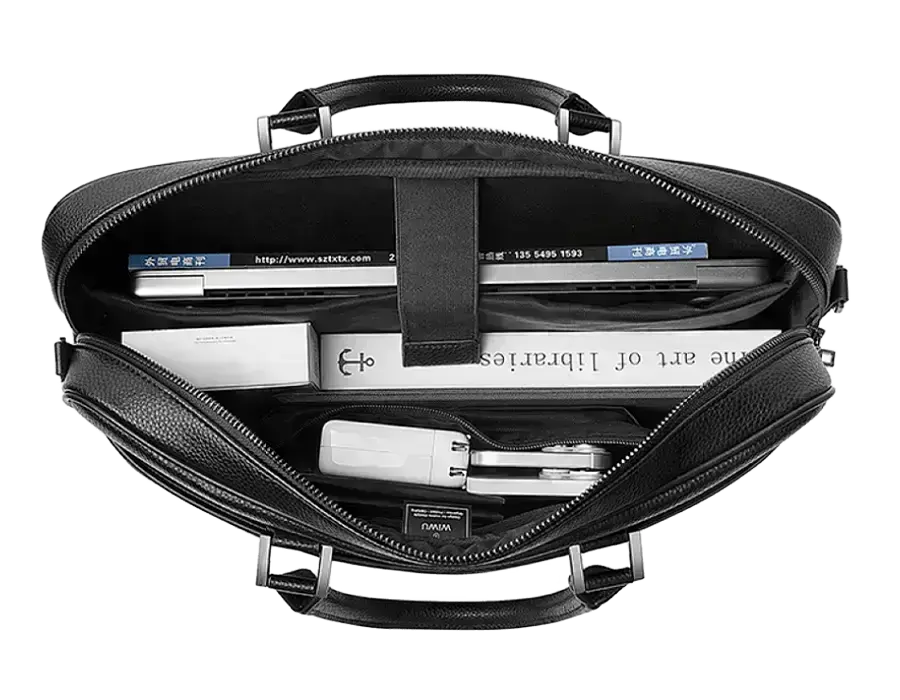 Чехол-сумка WIWU Master Brief Case для MacBook 16.2 дюйма – вид изнутри со съёмным плечевым ремнём