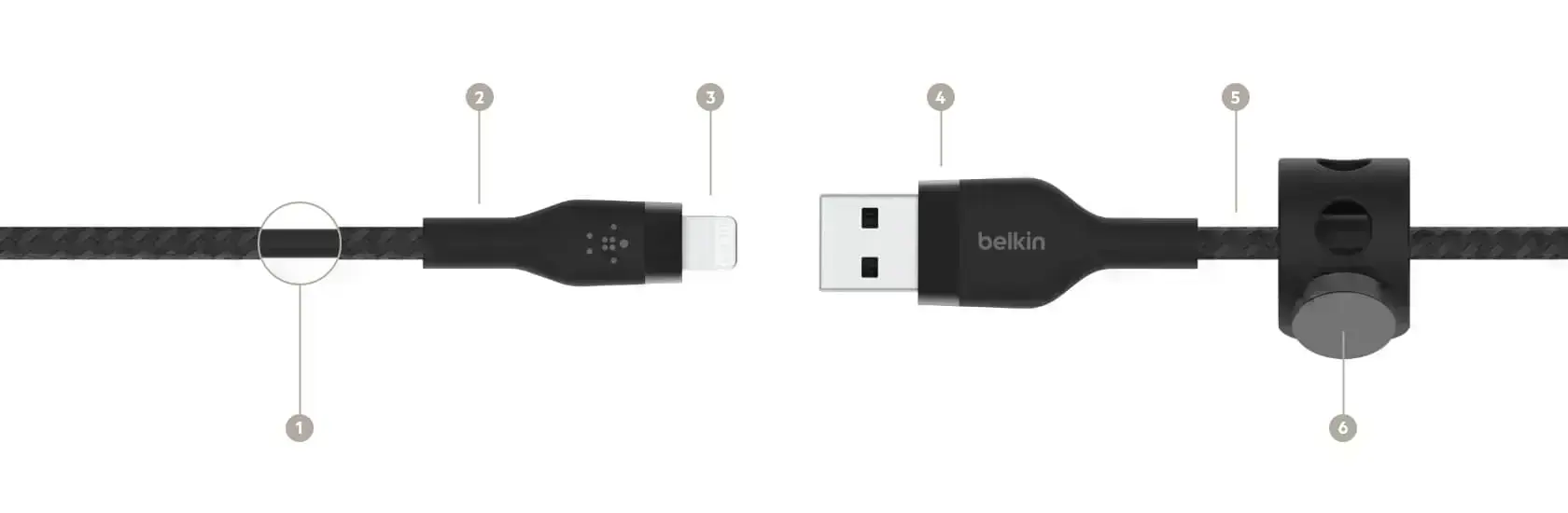 Кабель с ремешком на магните Belkin BoostCharge Pro Flex USB-A Cable with Lightning Connector 1m White (CAA010bt1MWH)