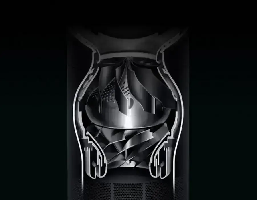 Схематичне зображення глушника Гельмгольца у вентиляторі Dyson