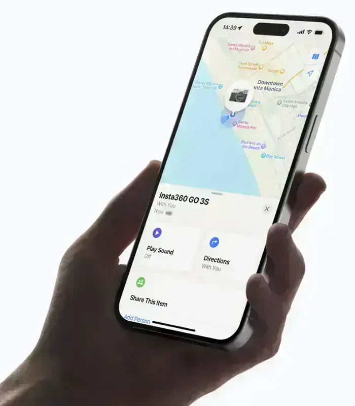 Интеграция с Apple Find My для удобного отслеживания камеры Insta360 GO 3S