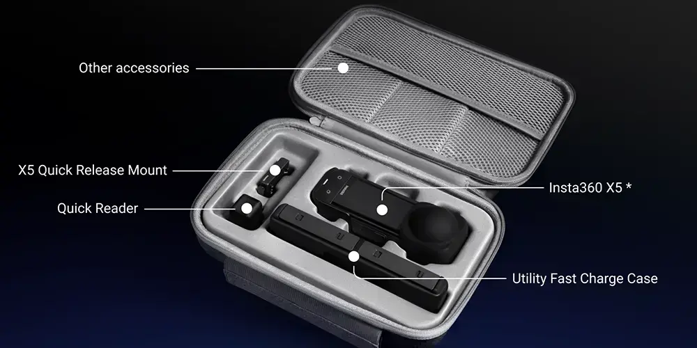 Внутрішній простір футляра Insta360 Carry Case з відсіками для камери та аксесуарів
