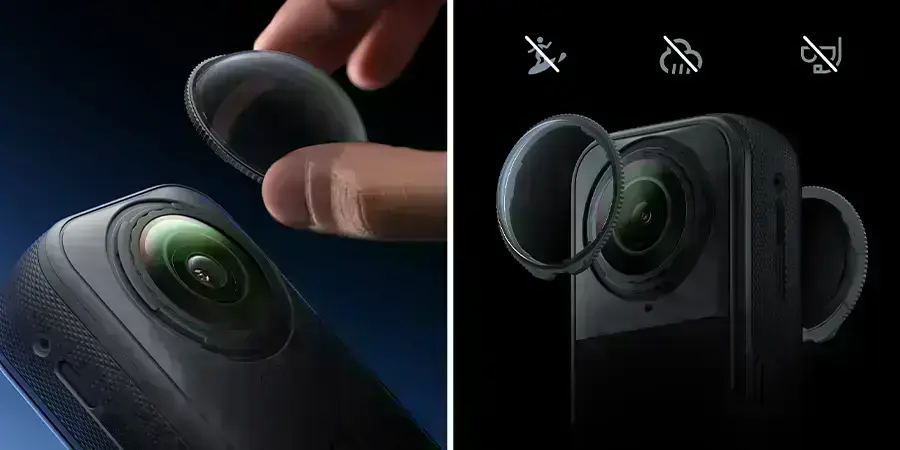 Поворотний механізм кріплення лінз Insta360 Premium у дії