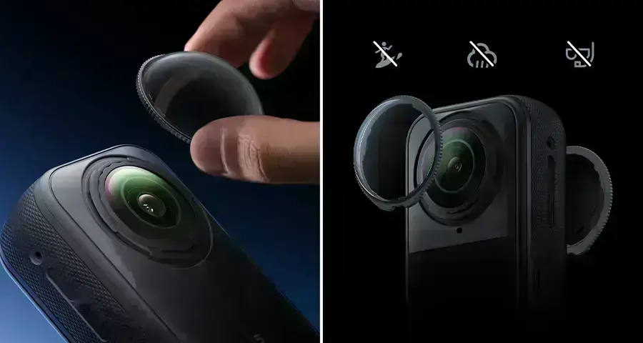 Механізм кріплення захисних щитків Insta360 X5 з поворотним фіксатором