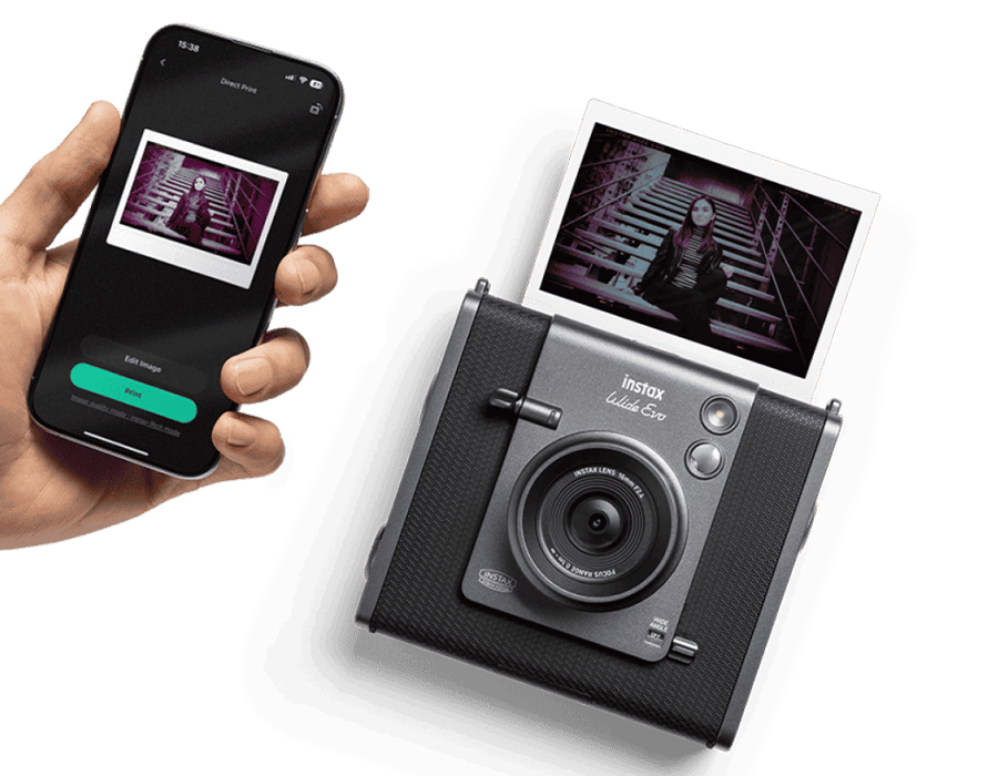 Вкладка 'Відкриття' в мобільному додатку instax WIDE Evo з творчими налаштуваннями