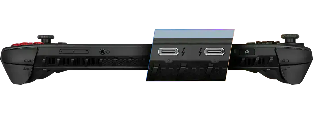 Порти Thunderbolt 4 на MSI Claw 7 AI+ A2VM для підключення зовнішніх пристроїв, моніторів і зарядки