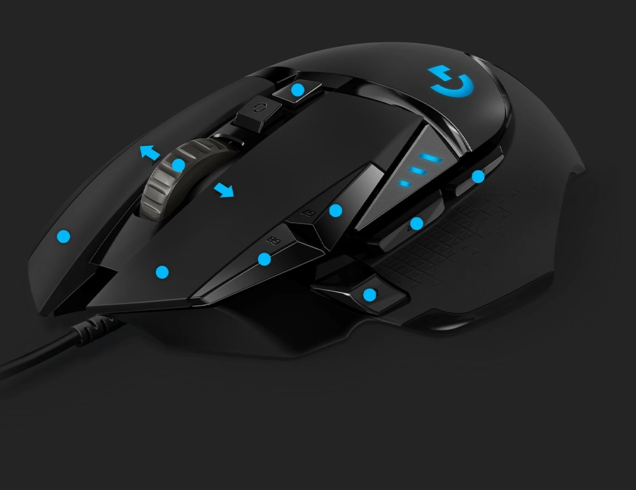 Боковий вигляд миші Logitech G502 HERO з усіма програмованими кнопками