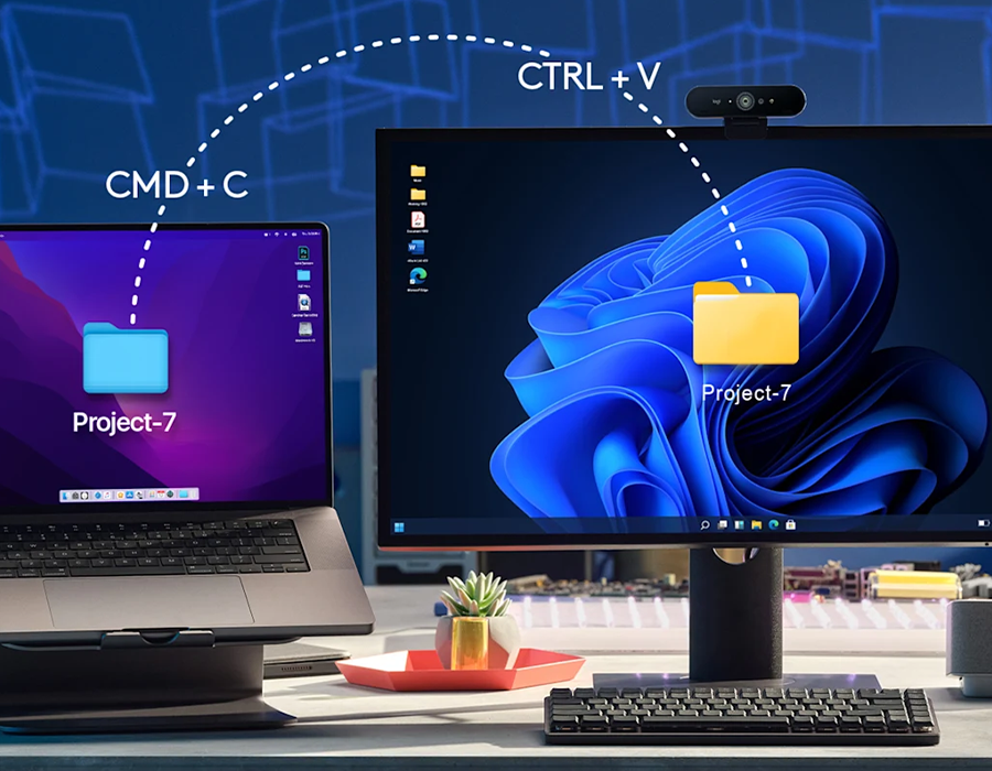 Logitech MX Master 3S з відкритими програмами Adobe і Microsoft, демонстрація сумісності профілів