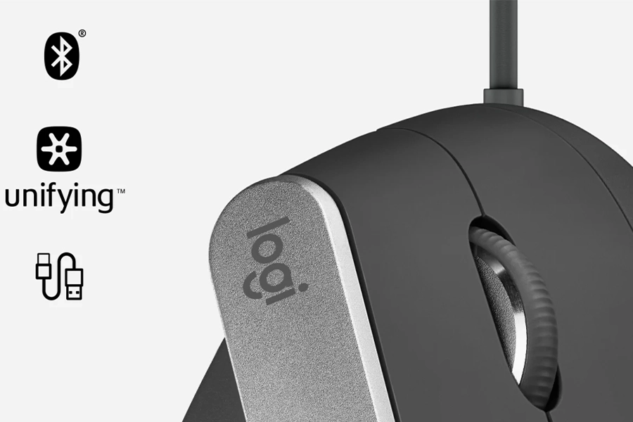 Мышь MX Vertical с тремя способами подключения: USB-C, Bluetooth, Unifying