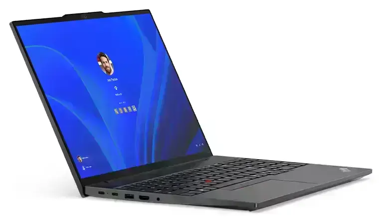 Ноутбук Lenovo ThinkPad E16 Gen 2 с высоким уровнем безопасности, включая биометрический сканер отпечатков пальцев.