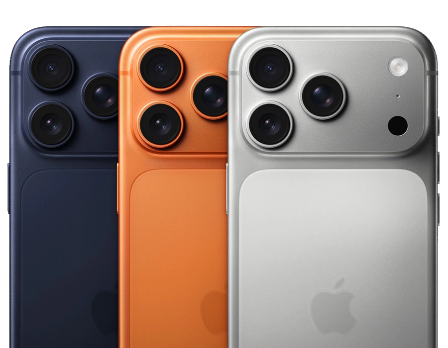 iPhone 17 Pro в цветах Cosmic Orange, Deep Blue и Silver
