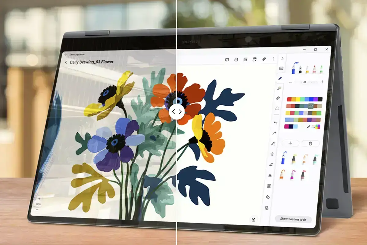 Samsung Galaxy Book4 Pro на фоне рабочего места