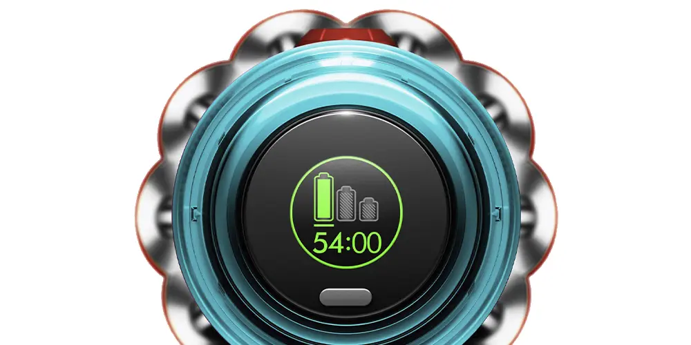 РК-дисплей Dyson V12, який показує актуальний стан пристрою