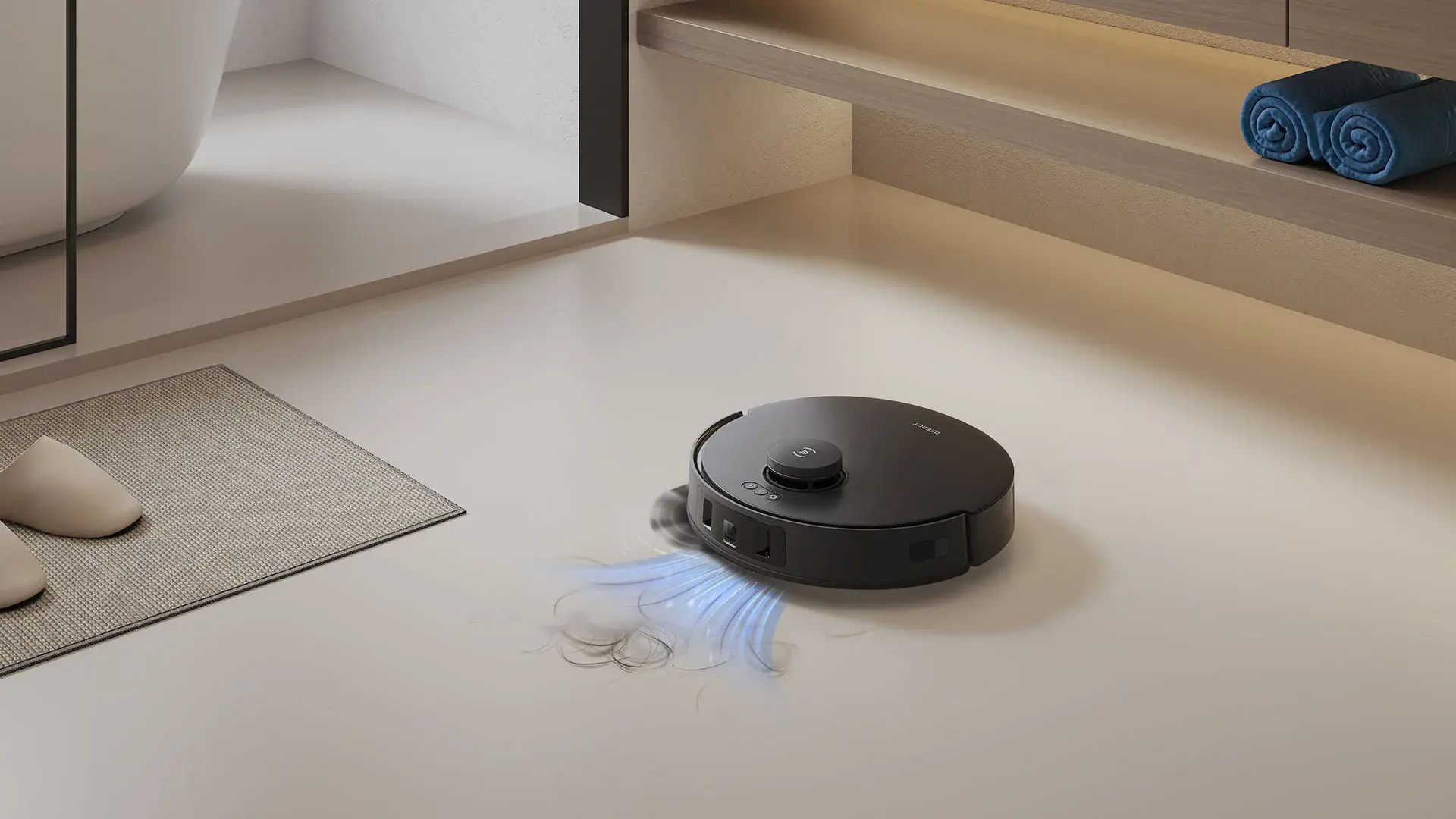 Робот-пылесос ECOVACS DEEBOT T30 OMNI в процессе уборки на ковре