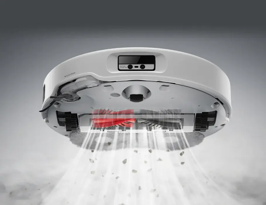 Визуализация мощного всасывания до 18 500 Па у Roborock QRevo Edge