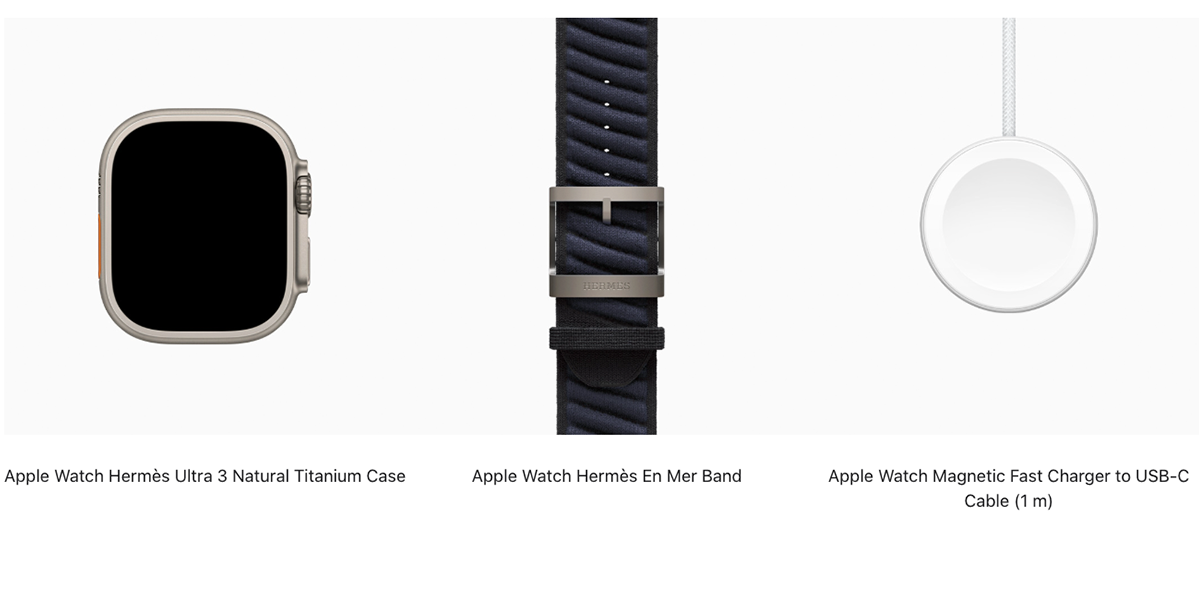 Apple Watch Hermès Ultra 3 GPS + Cellular 49mm Natural Titanium Case with Noir/Bleu Nuit En Mer (MF2A4+MHXT4)