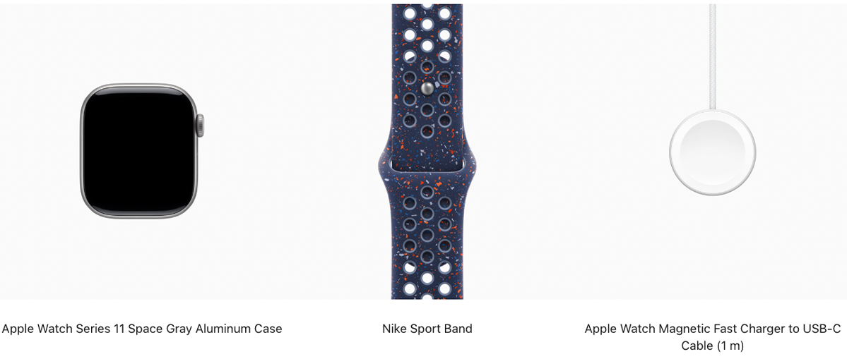 Apple Watch Series 11 GPS 42mm Space Gray Aluminium Case with Blue Ribbon Nike Sport Band - M/L (MEW14+MGAX4)