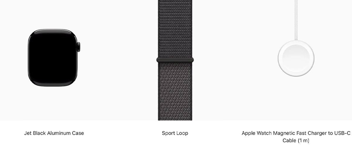 Apple Watch Series 11 GPS 42mm Jet Black Aluminium Case with Dark Gray Sport Loop (MEW04+MFFG4)