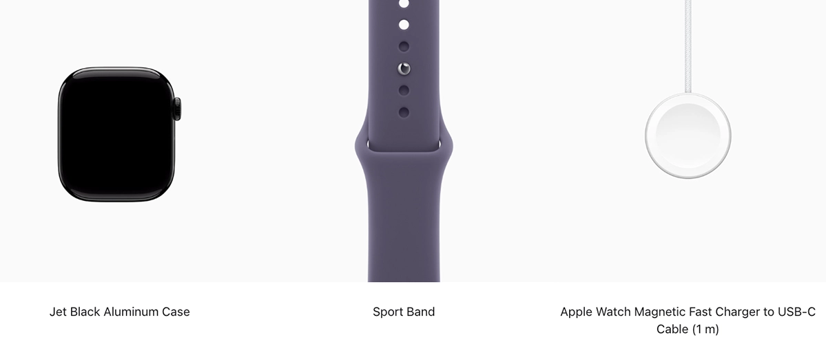 Apple Watch Series 11 GPS 42mm Jet Black Aluminum Case with Purple Fog Sport Band - S/M (MEW04+MFGG4)