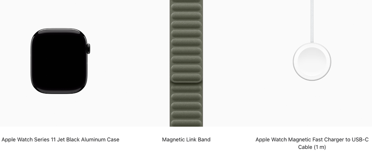 Apple Watch Series 11 GPS + Cellular 46mm Jet Black Aluminum Case with Sage Gray Magnetic Link - M/L (MFAA4+MGDL4)