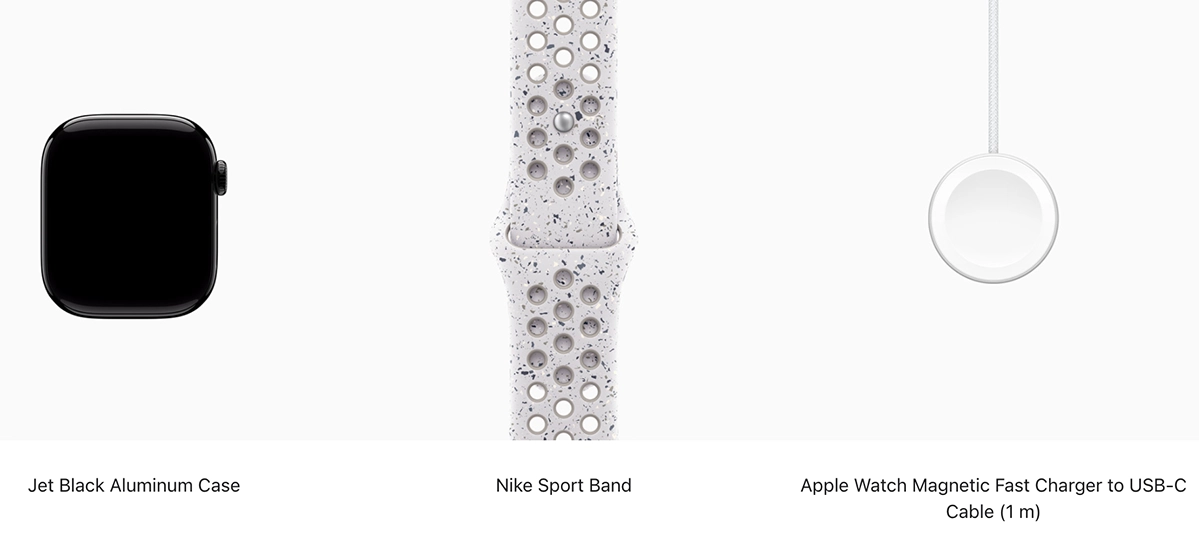 Apple Watch Series 11 GPS 42mm Jet Black Aluminum Case with Veiled Grey Nike Sport Band - S/M (MEW04+MGAH4)