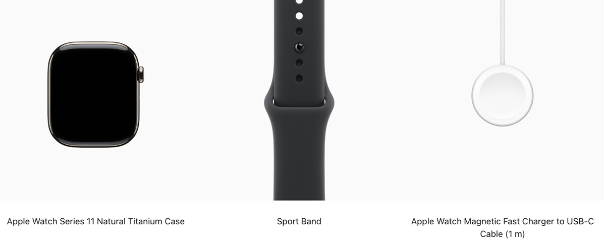 Apple Watch Series 11 GPS + Cellular 46mm Natural Titanium Case with Black Sport Band - M/L (MFAY4+MXM43)