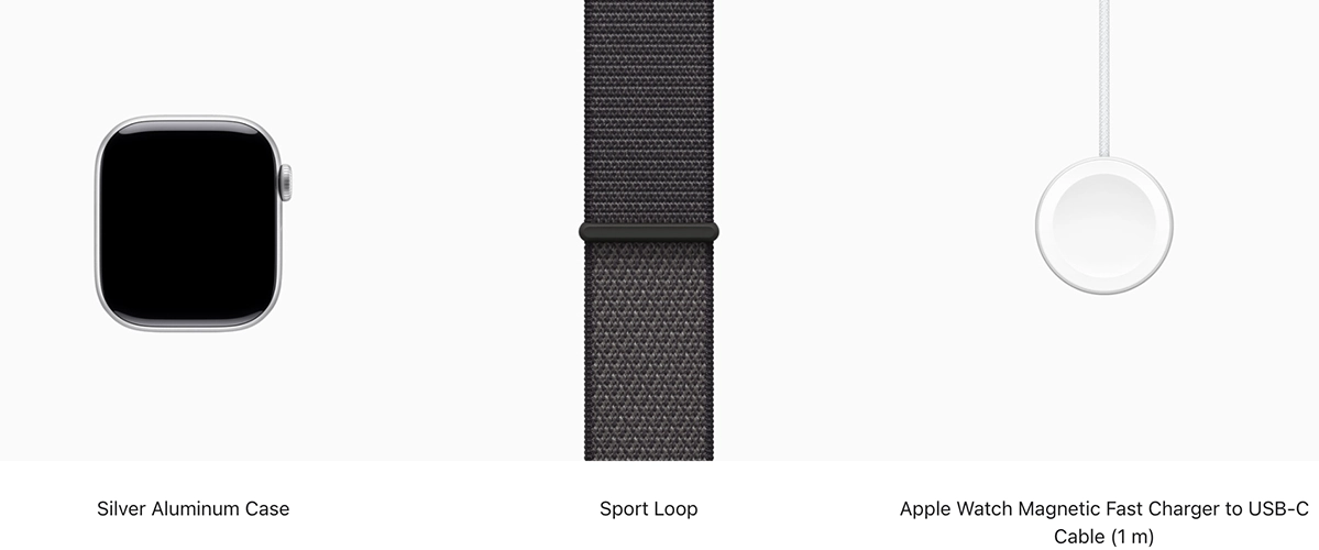Apple Watch Series 11 GPS 42mm Silver Aluminum Case with Dark Grey Sport Loop (MEW34+MFFG4)