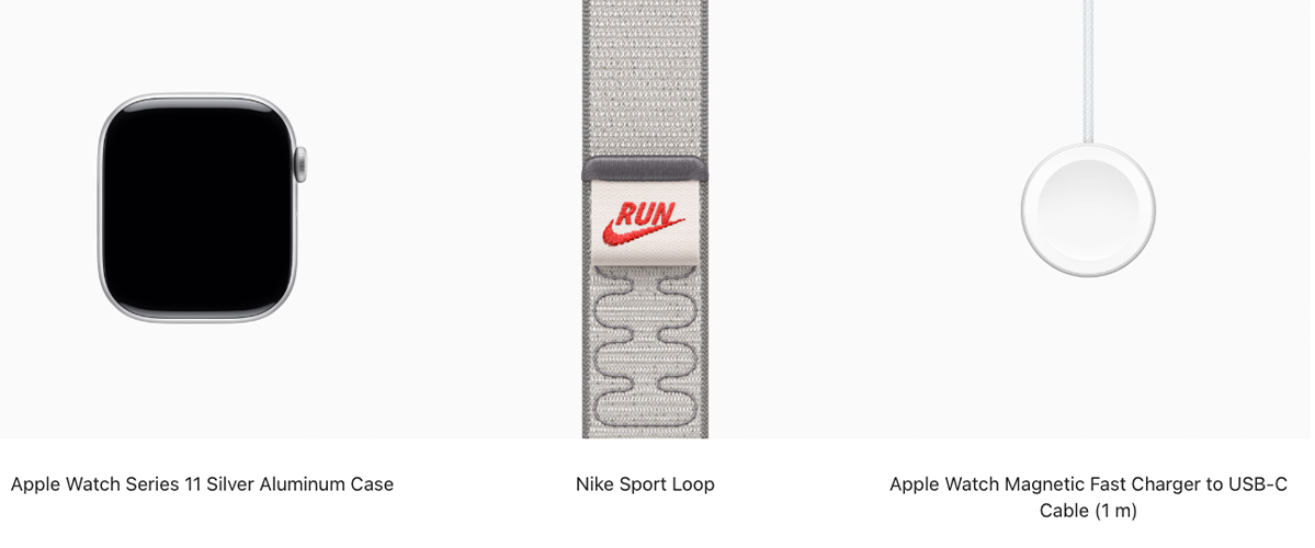 Apple Watch Series 11 GPS 46mm Silver Aluminum Case with Veiled Grey Nike Sport Loop (MEWC4+MGD44)