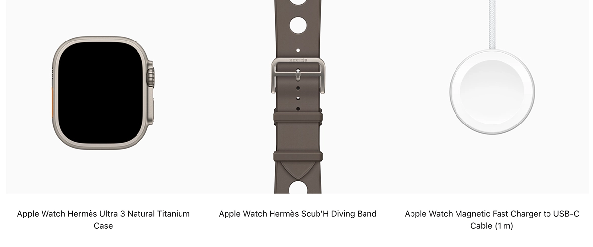 Apple Watch Hermès Ultra 3 GPS + Cellular 49mm Natural Titanium Case with Gris Titane Scub’H Diving (MF2A4+MGNC4)