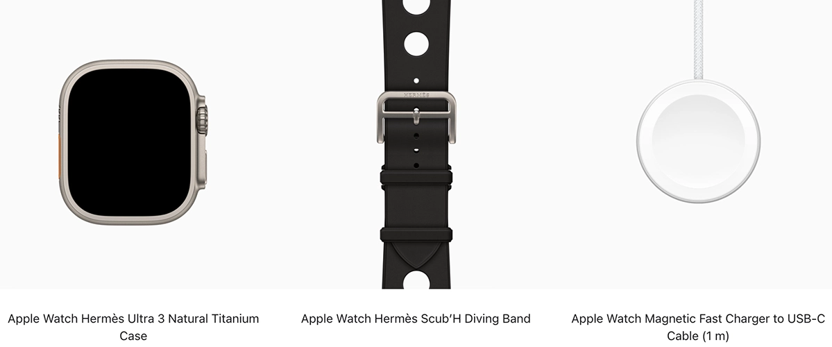 Apple Watch Hermès Ultra 3 GPS + Cellular 49mm Natural Titanium Case with Noir Scub’H Diving (MF2A4+MGNA4)