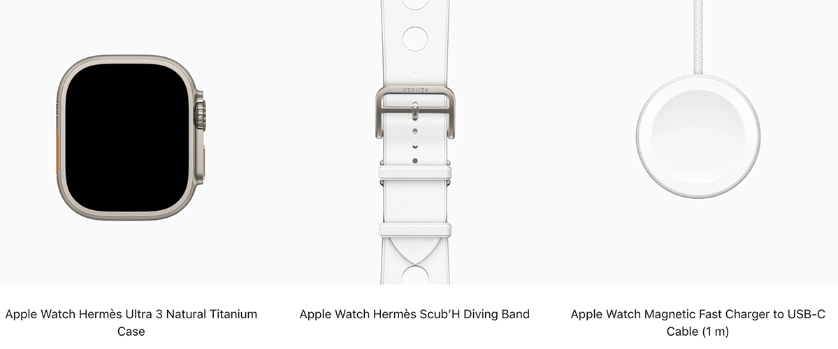 Apple Watch Hermès Ultra 3 GPS + Cellular 49mm Natural Titanium Case with Blanc Scub’H Diving (MF2A4+MGND4)
