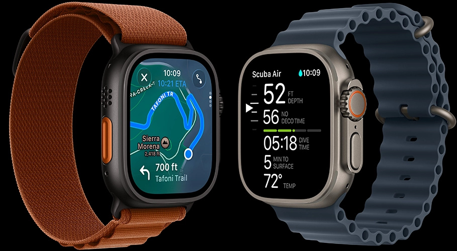 Apple Watch Ultra 3 для походов и погружений, вид компаса на экране