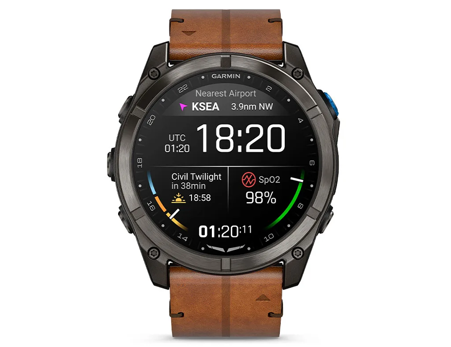 Смарт-часы Garmin D2 Mach 2 Pro 51 mm AMOLED - Carbon Gray DLC Titanium with Chestnut Leather Band (010-03199-50)