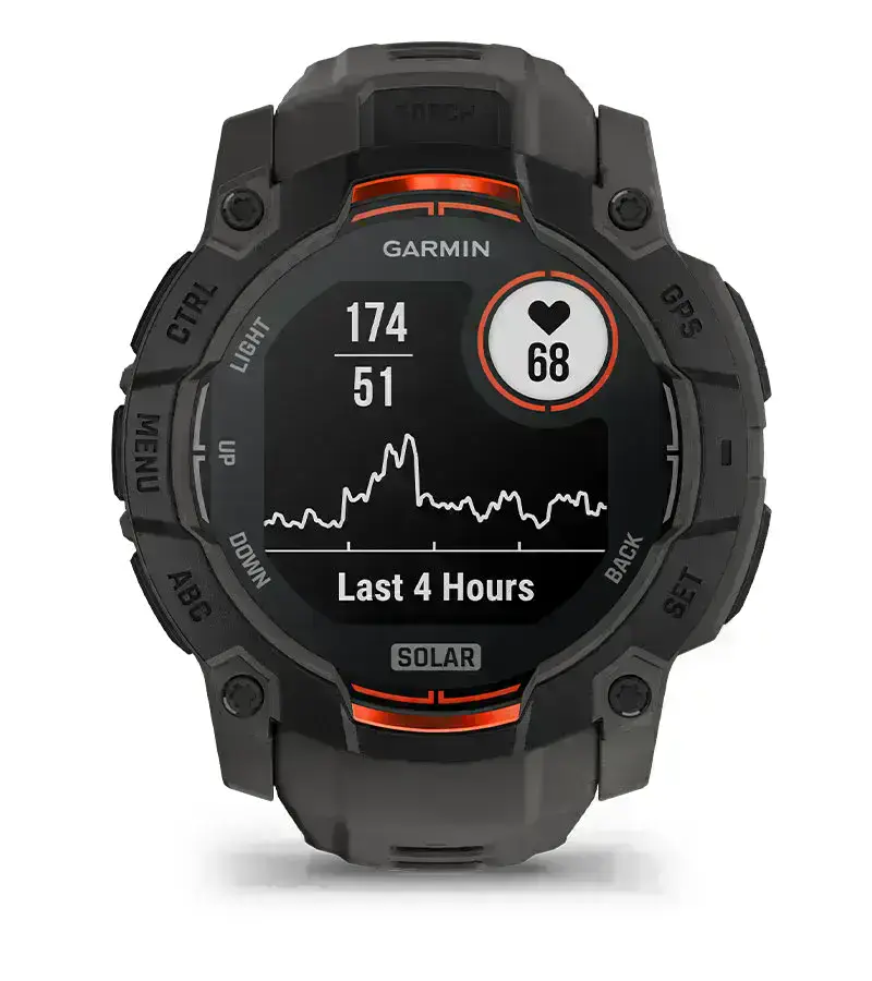 Міцний дизайн Garmin Instinct 3 Solar з металевим безелем