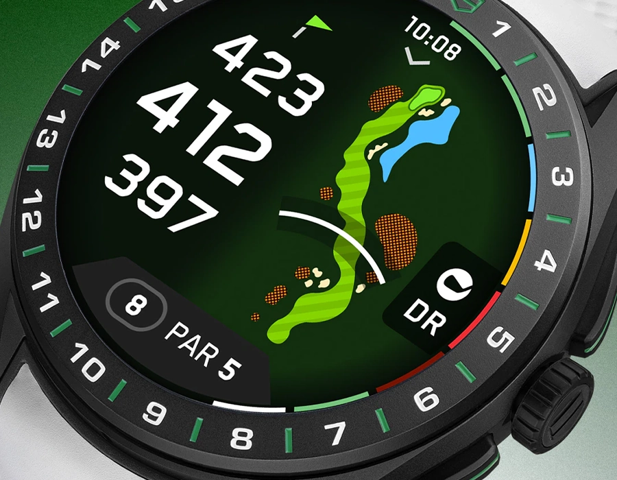 Смарт-часы TAG Heuer Connected Calibre E5 Golf Edition - 45 mm Black DLC Grade 2 Titanium Case with White & Black Rubber Strap (SBT8A81.EB0335)