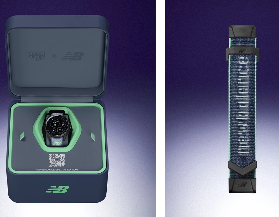 Коробка TAG Heuer Connected Calibre E5 New Balance Edition с дополнительным текстильным ремешком