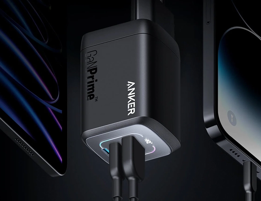 Anker Prime 100W GaN Wall Charger із трьома портами для одночасного заряджання пристроїв