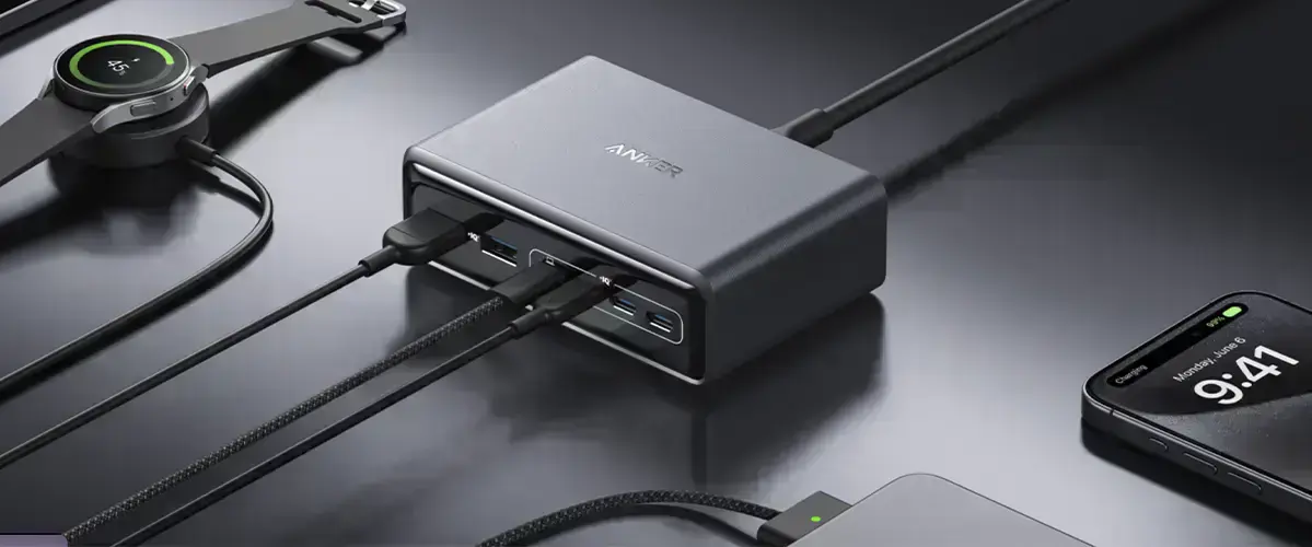 зарядний пристрій anker prime charger, годинник та телефон