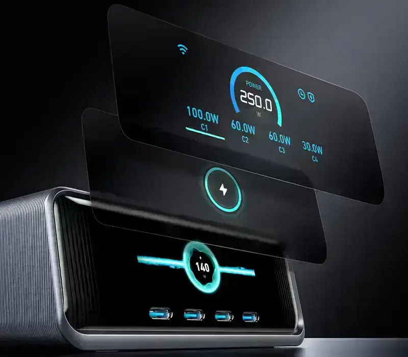варіанти показу інформації на екрані зарядного пристрою anker prime charger