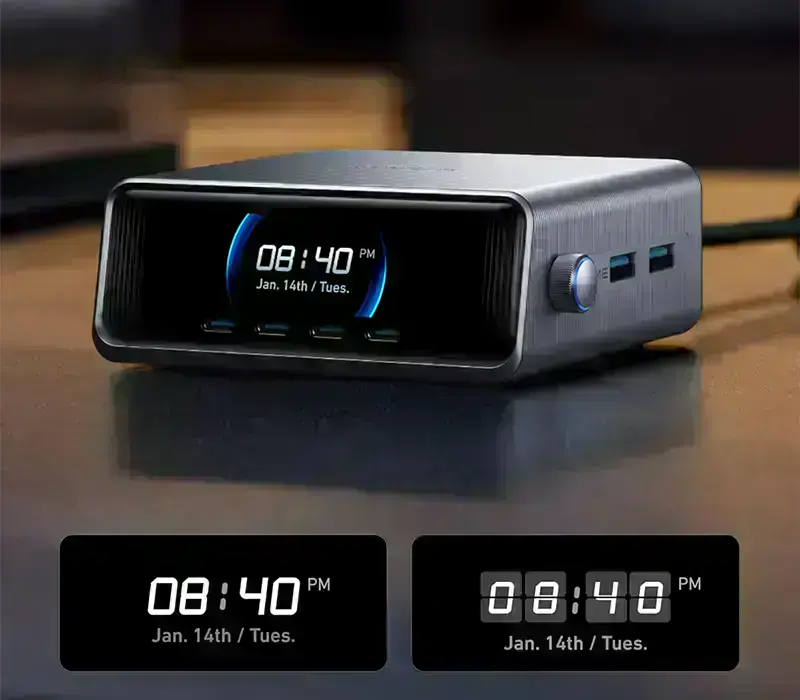 настільний годинник на зарядному пристрої anker prime charger
