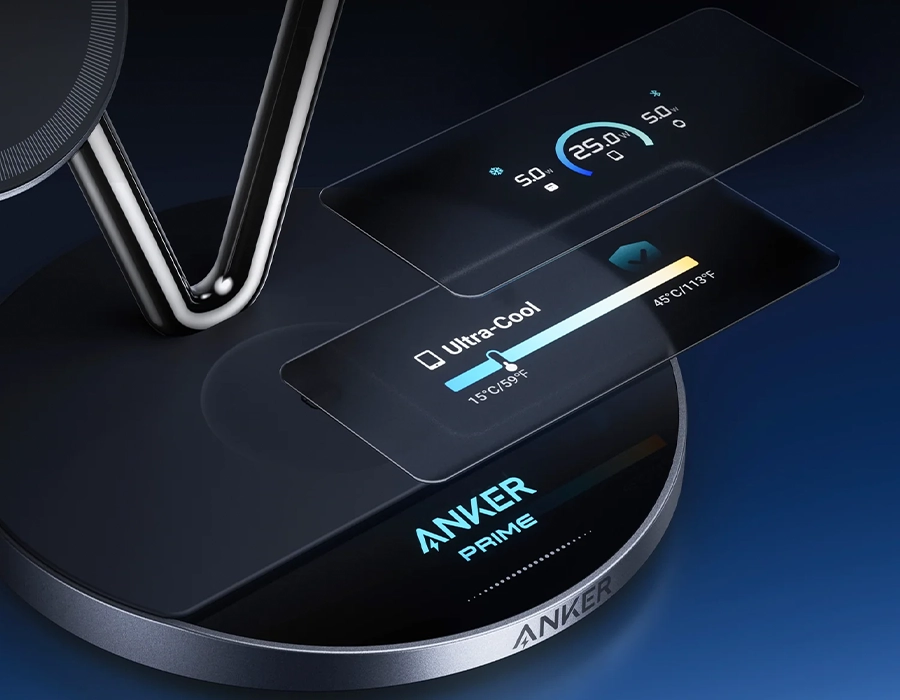 Розумна бездротова зарядна станція з дисплеєм та охолодженям Anker Prime Wireless 3-in-1 Charging Station 25W, Qi2, AirCool, Dock Stand (B25X7)