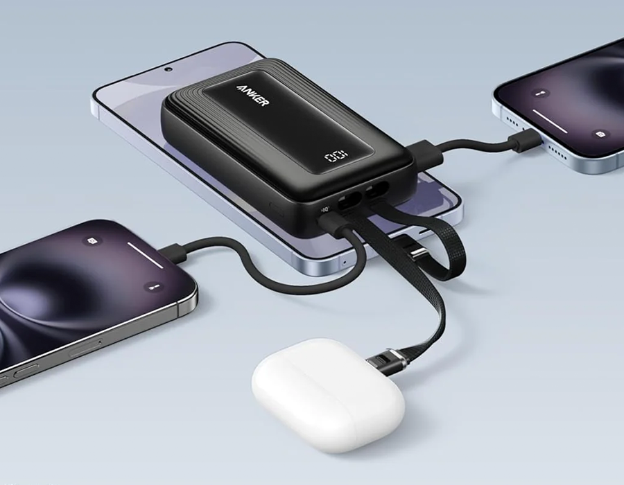 Зовнішній акумулятор [павербанк] з вбудованими кабелями Anker Zolo 20000mAh 45W with Built-in Dual USB-C Cable - Black (A1681H12)