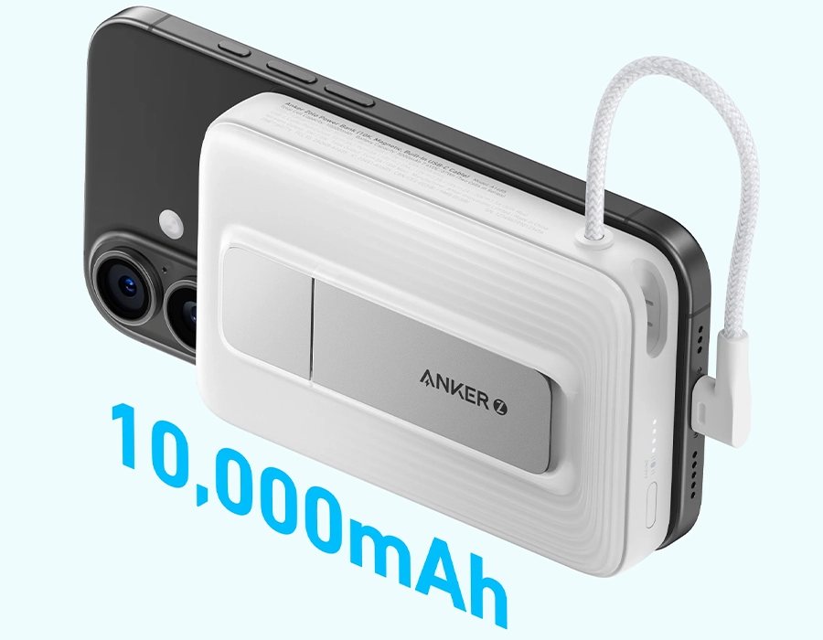 Магнітний павербанк з вбудованим кабелем та підставкою Anker Zolo Magnetic Power Bank 10000mAh 30W with Built-in USB-C Cable - Black (A1685011)