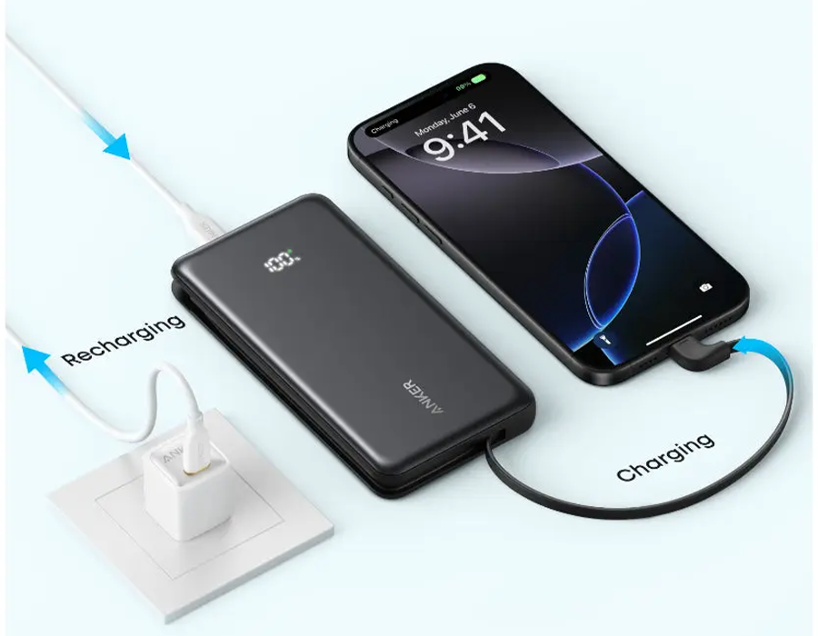 Зовнішній акумулятор [павербанк] з вбудованим кабелем Anker Zolo Powerbank 10000mAh 22.5W with Built-in USB-C Cable - White (A110DH21)