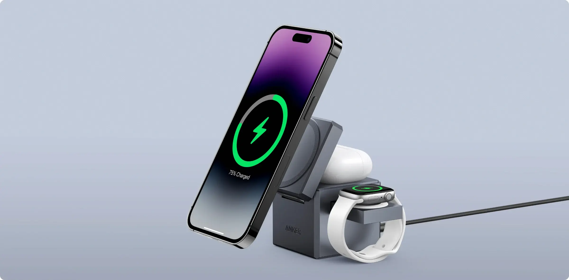 Док-станция Anker 3-в-1 для зарядки смартфона, часов и наушников
