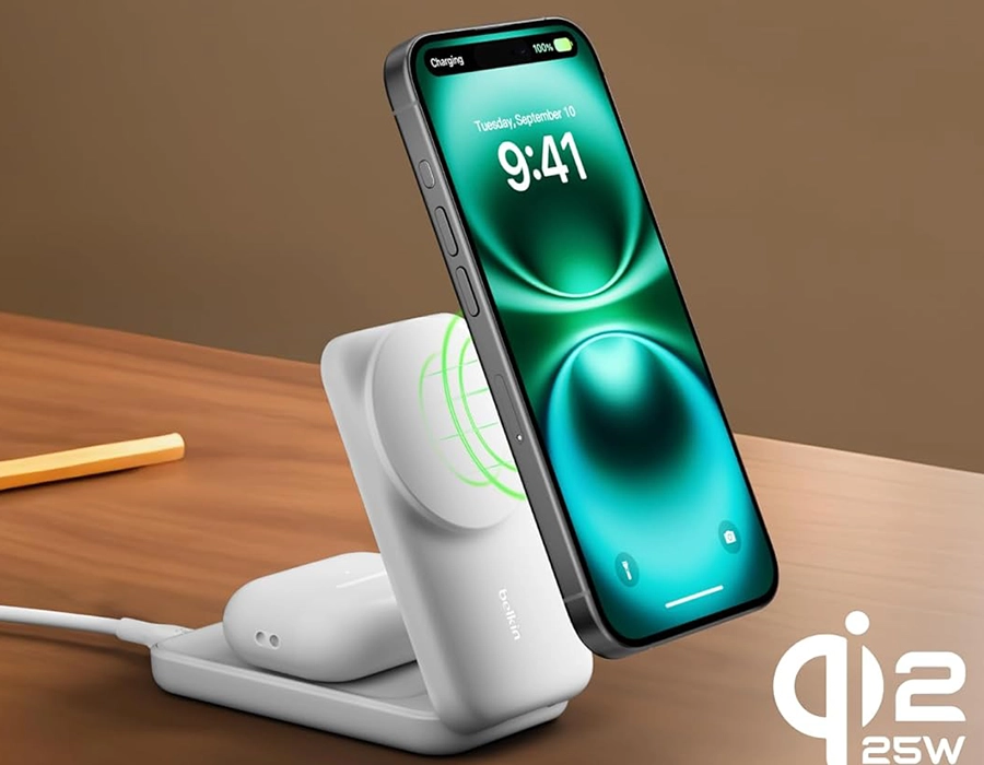 Беспроводное зарядное устройство Belkin UltraCharge 2-in-1 Foldable Magnetic Charger with Qi2 25W [Round Form] - Black (WIZ039kqBK)