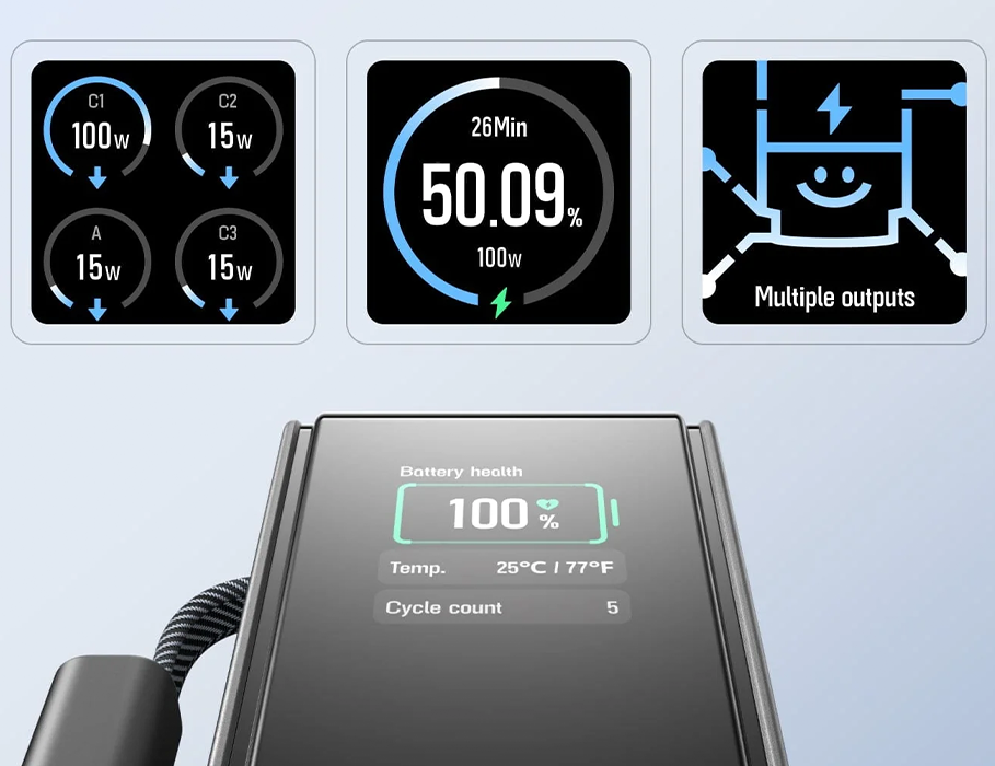 EcoFlow RAPID Powerbank – розумний TFT-дисплей із динамічним відображенням параметрів заряджання